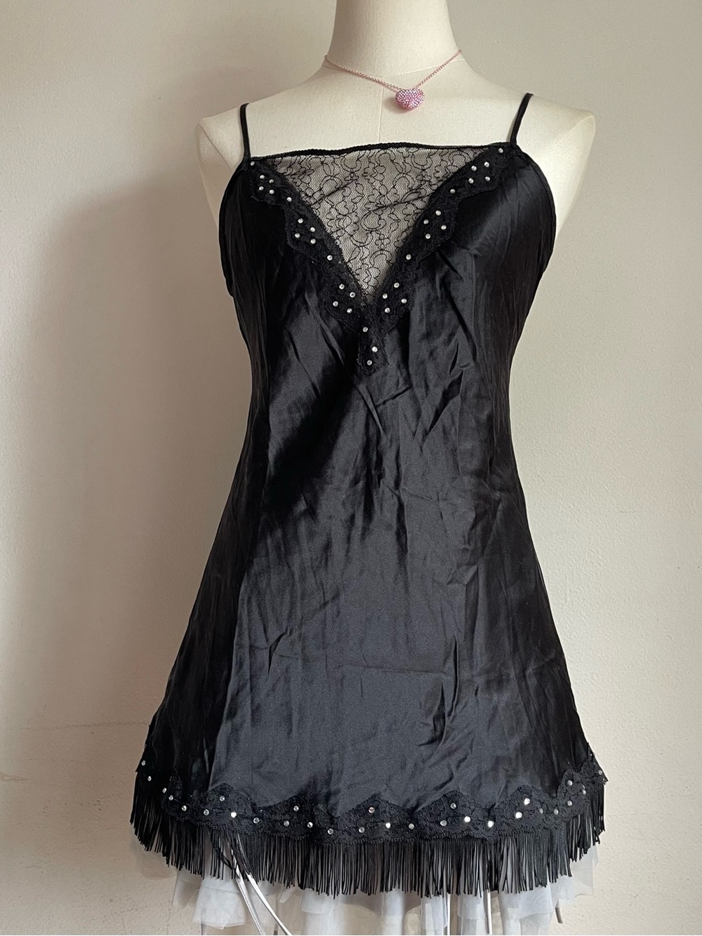 Black Lace-Inset Fringe victoria's Secret  Mini Dress
